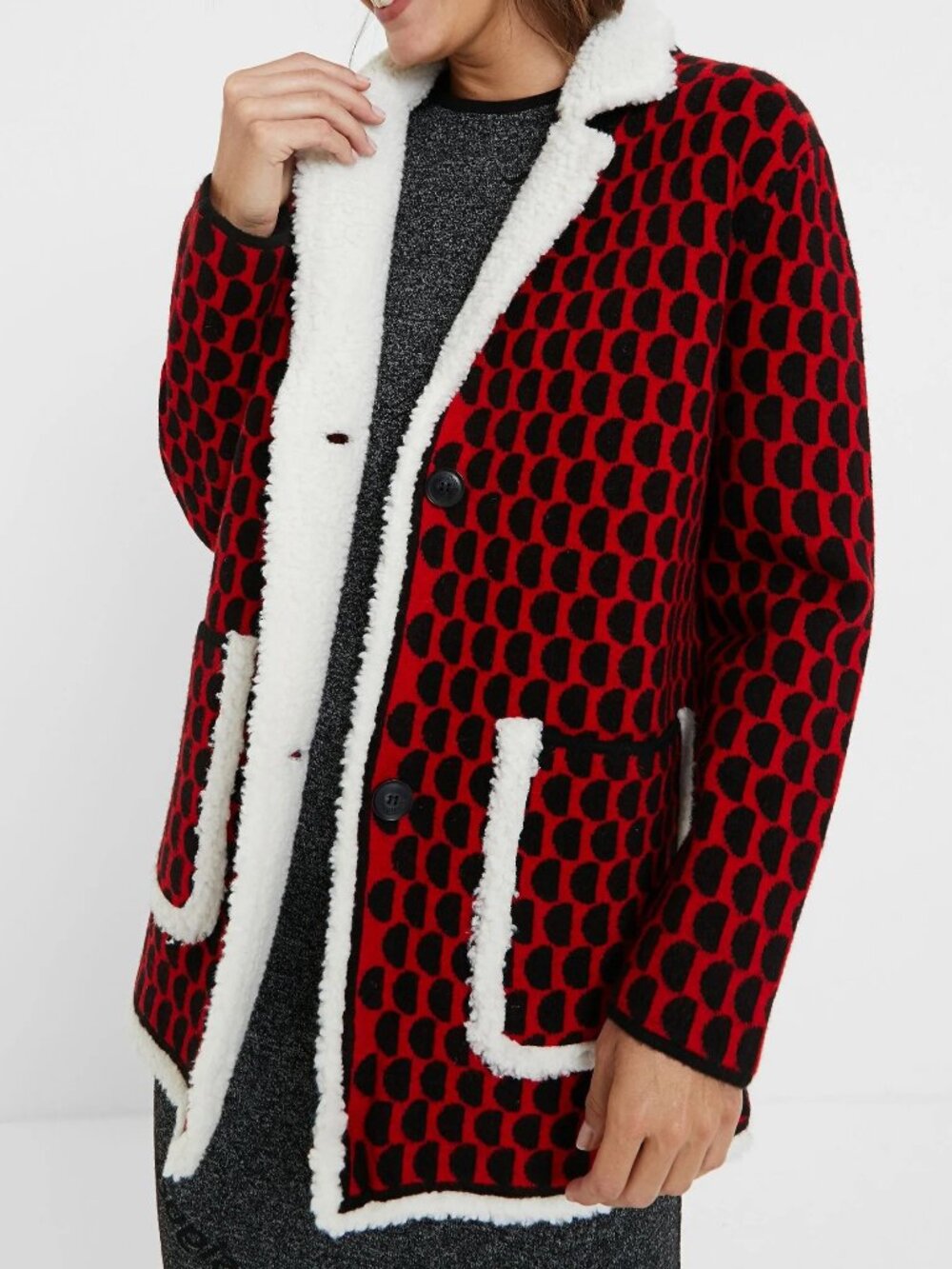 New Anthropologie Desigual Fleece Lined Coat Cardigan Sweater Christmas Jacket